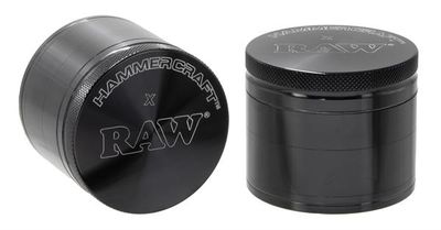 "Hammercraft x RAW" schwarz Aluminium Grinder/Pollinator, 4-part, ø 55mm "Hammercraft x RAW" schwarz Aluminium Grinder/Pollinator, 4-part, ø 55mm