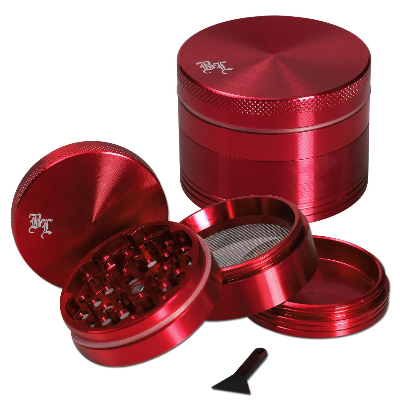 Black Leaf Aluminium-Grinder 4-tlg. mit Magnet - rot