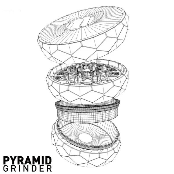 "Frau Knolle" Pyramiden Grinder - 4 teilig Ø63mm grün/gold/rot