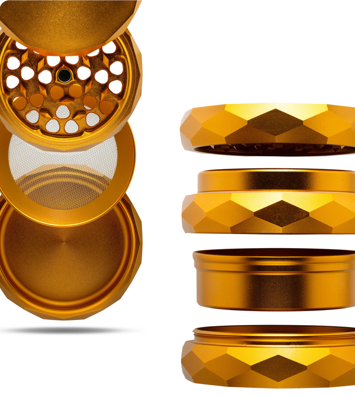 &quot;Frau Knolle&quot; Pyramiden Grinder - 4 teilig Ø63mm grün/gold/rot