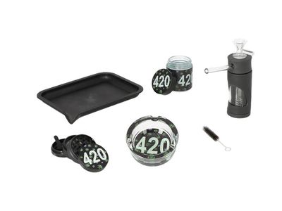 Handpfeifen-Set "Super Heros", mit Pfeife, Grinder, Tray, Aschenbecher u. Storagebehälter