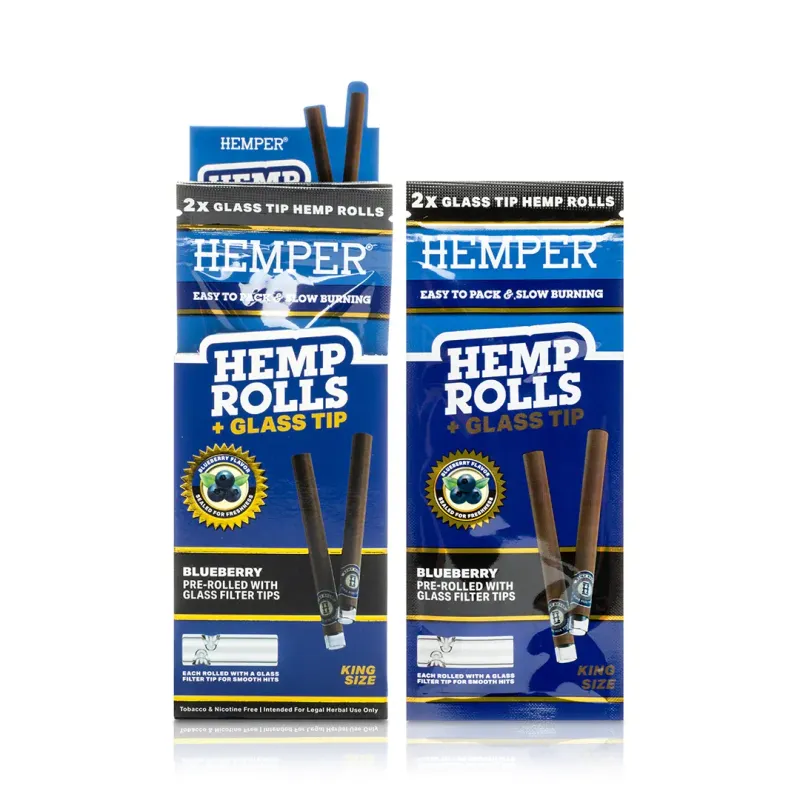 HEMPER - King Size Hemp Rolls + Glass Tip | 2PK Blueberry