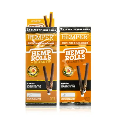HEMPER - King Size Hemp Rolls + Glass Tip | 2PK Mango