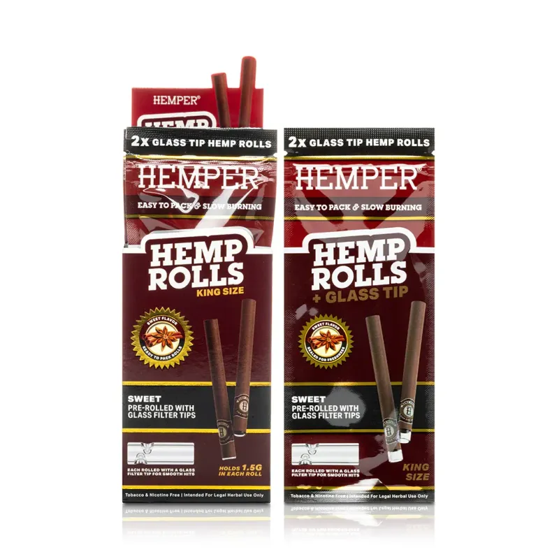HEMPER - King Size Hemp Rolls + Glass Tip | 2PK Sweet