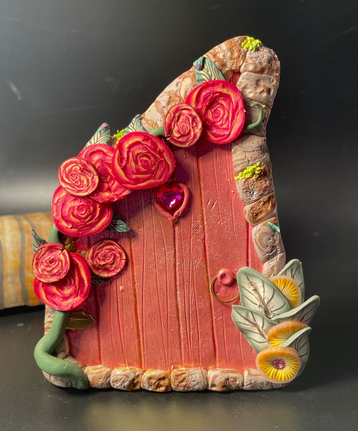 Rose Pink Fairy Door with Red Roses