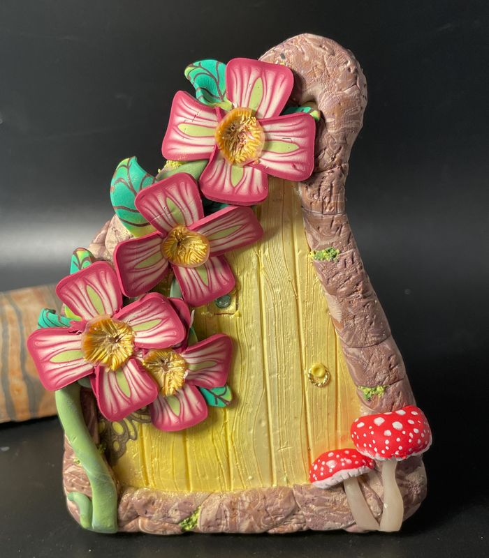 Yellow Fairy Door with Large Flowers
