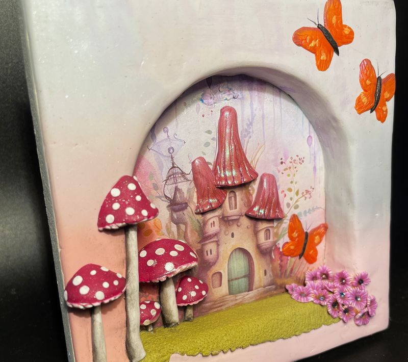 Butterfly Castle - Mixed Media Fantasy Wall Art
