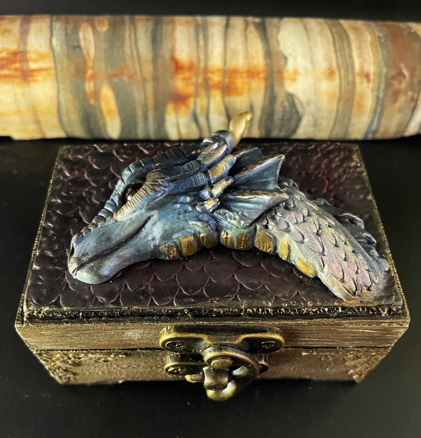 Dragon Head Trinket Box - Blue &amp; Gold Dragon