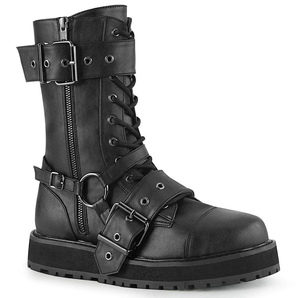 Black Vegan Leather Platform Lace - Up Front Mid - Calf Boots Valor - 220