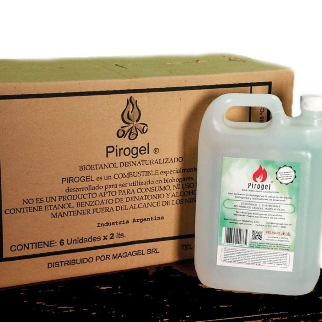 Bioetanol Pirogel 2 cajas de 6 bidones de 2 L (24 Litros)