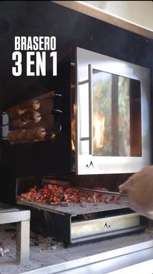 Brasero/Leñero 3 en 1 con puerta de vidrio