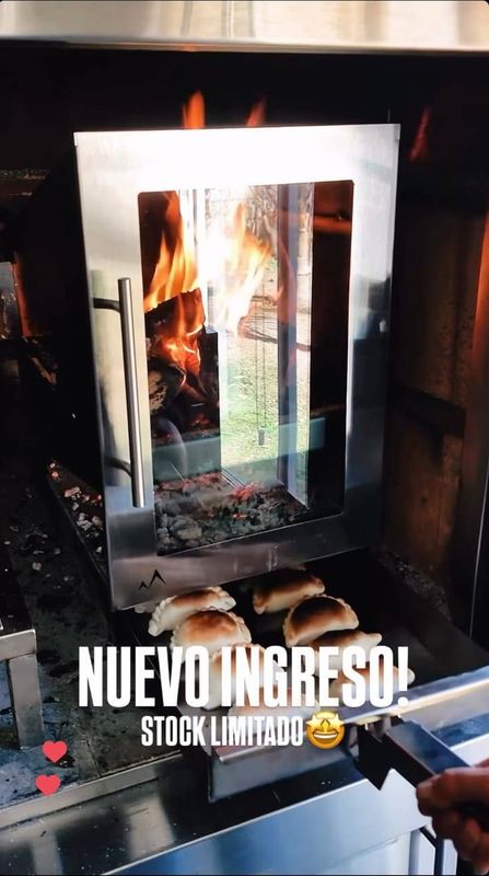 Brasero/Leñero 3 en 1 con puerta de vidrio
