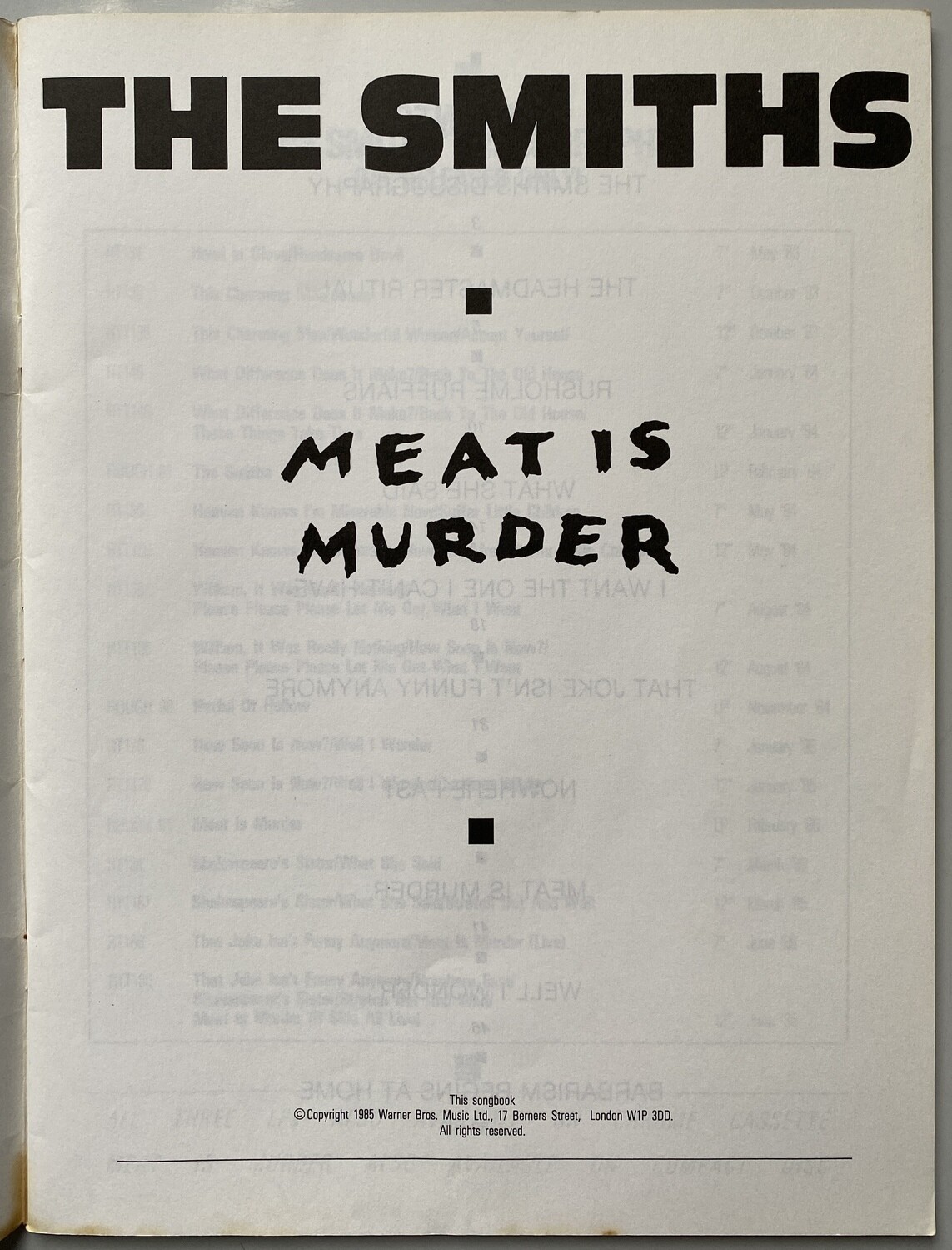 The Smiths Meat is Murder songbook The Smiths Meat is Murder songbook