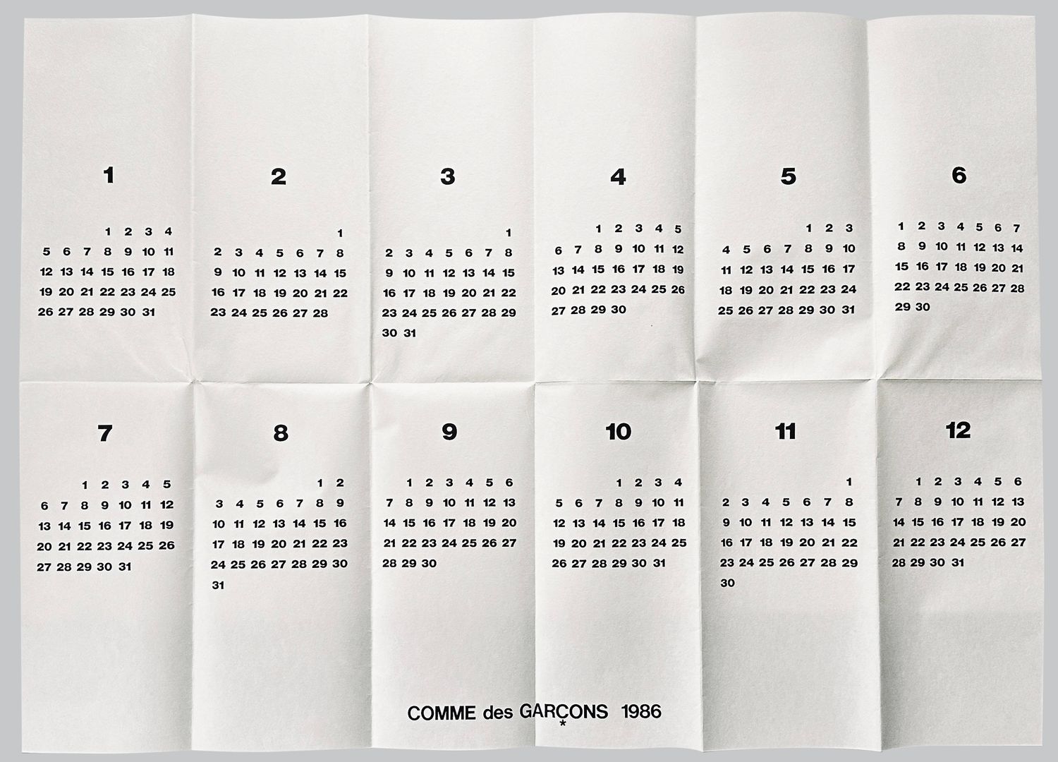 COMME des GARÇONS 1986 Calendar COMME des GARÇONS 1986 Calendar