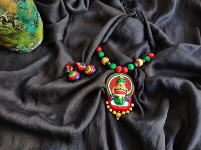 Kathakali pendant terracotta necklace set