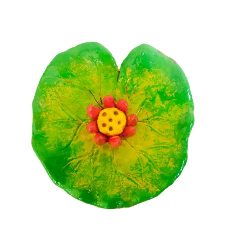 Lotus Leaf Terracotta Incense Stick Holder Green n Yellow