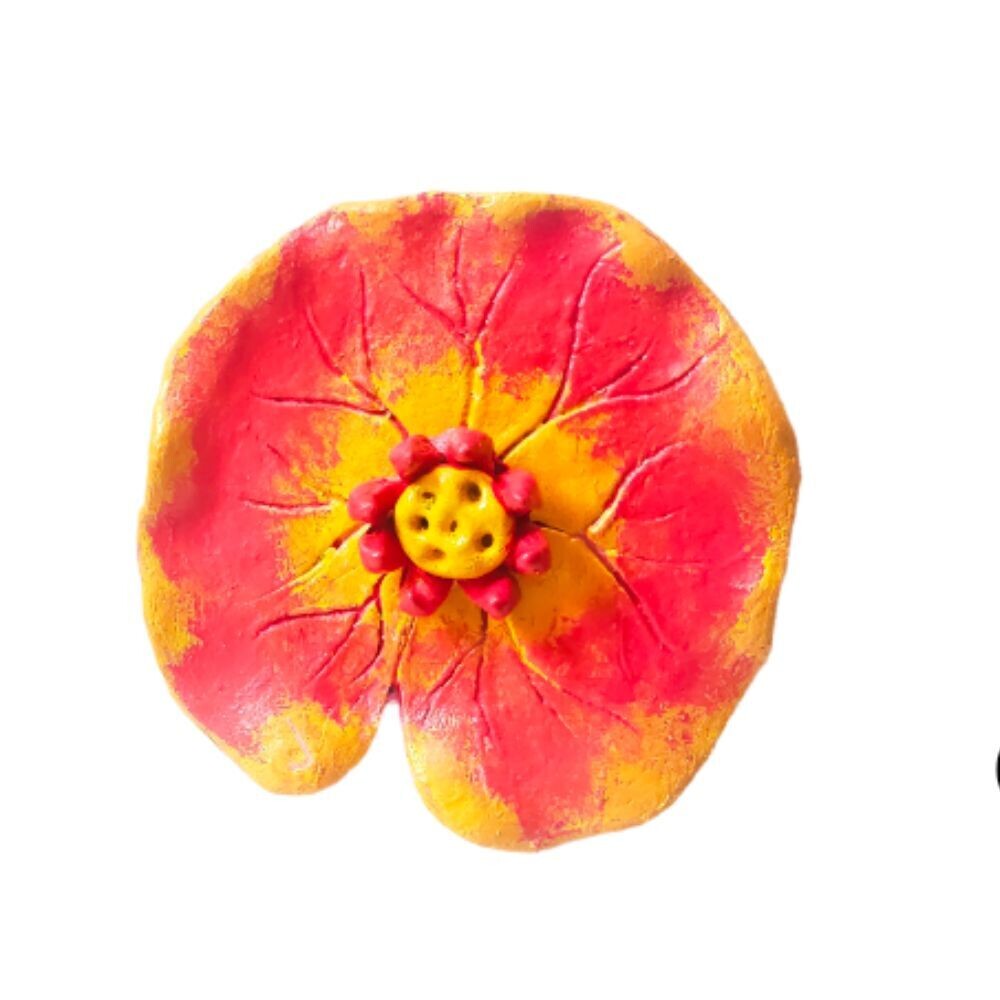 Lotus Leaf Terracotta Incense Stick Holder Coral Red