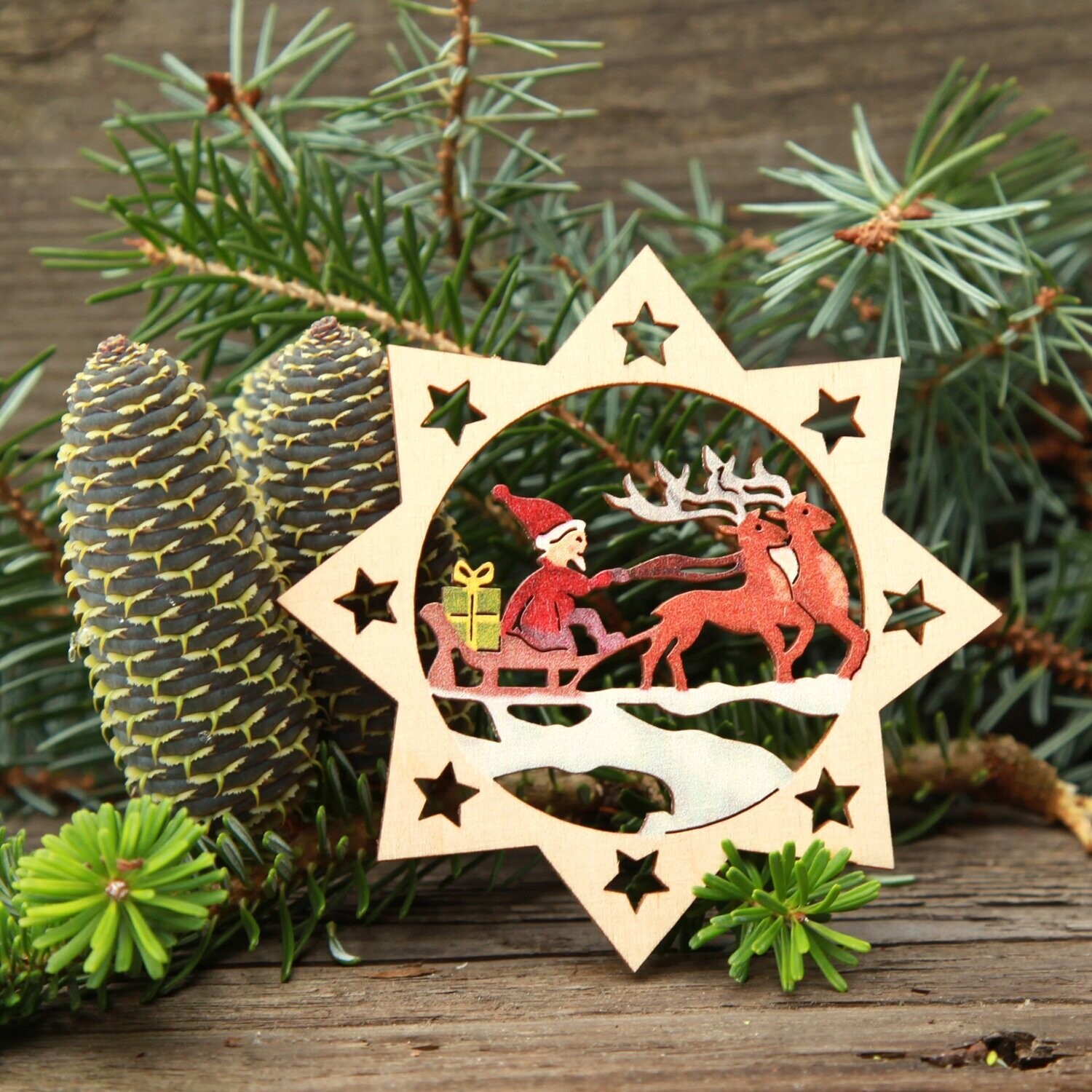 Weihnachtsstern "Weihnachtsmann mit Schlitten" color