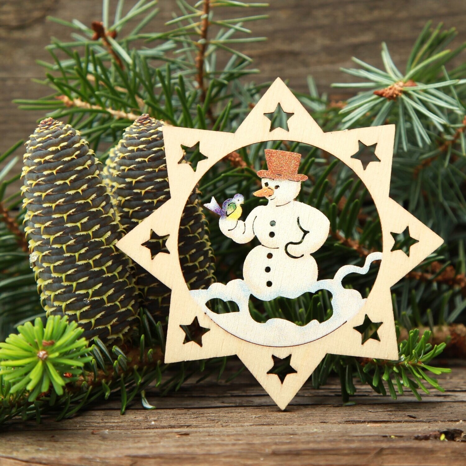 Weihnachtsstern "Schneemann mit Vogel" color