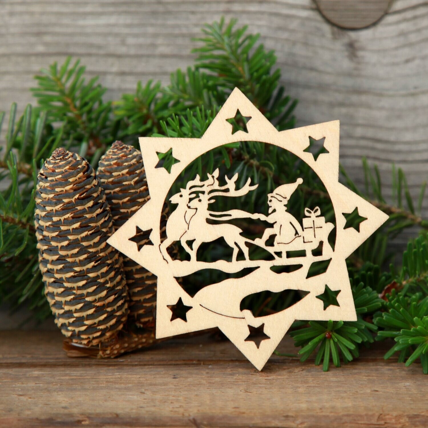 Weihnachtsstern "Weihnachtsmann mit Schlitten" natur