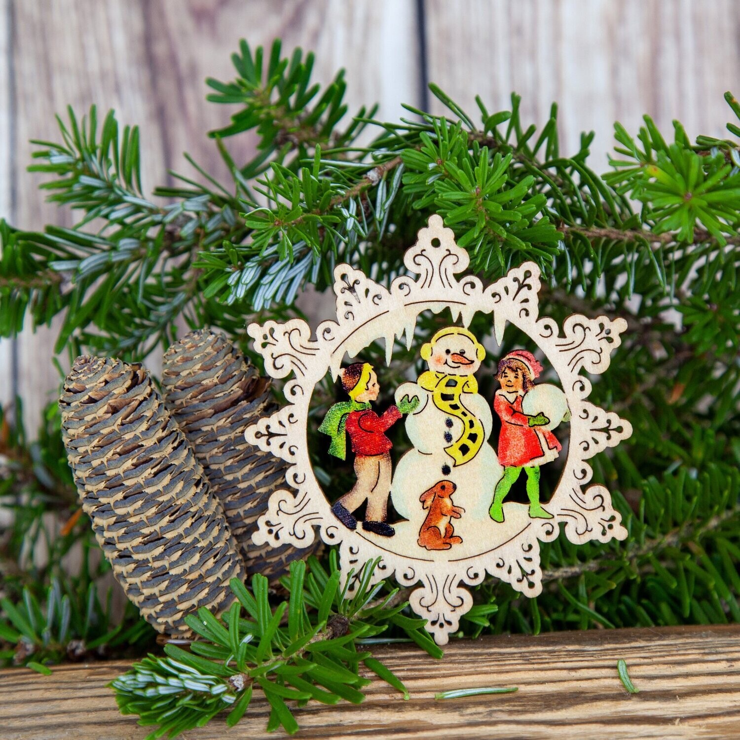 Nostalgie Weihnachtsstern "Schneemann bauen"