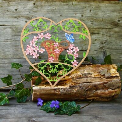 Fensterbild 24 cm Holz Motiv: Herz mit Blumen