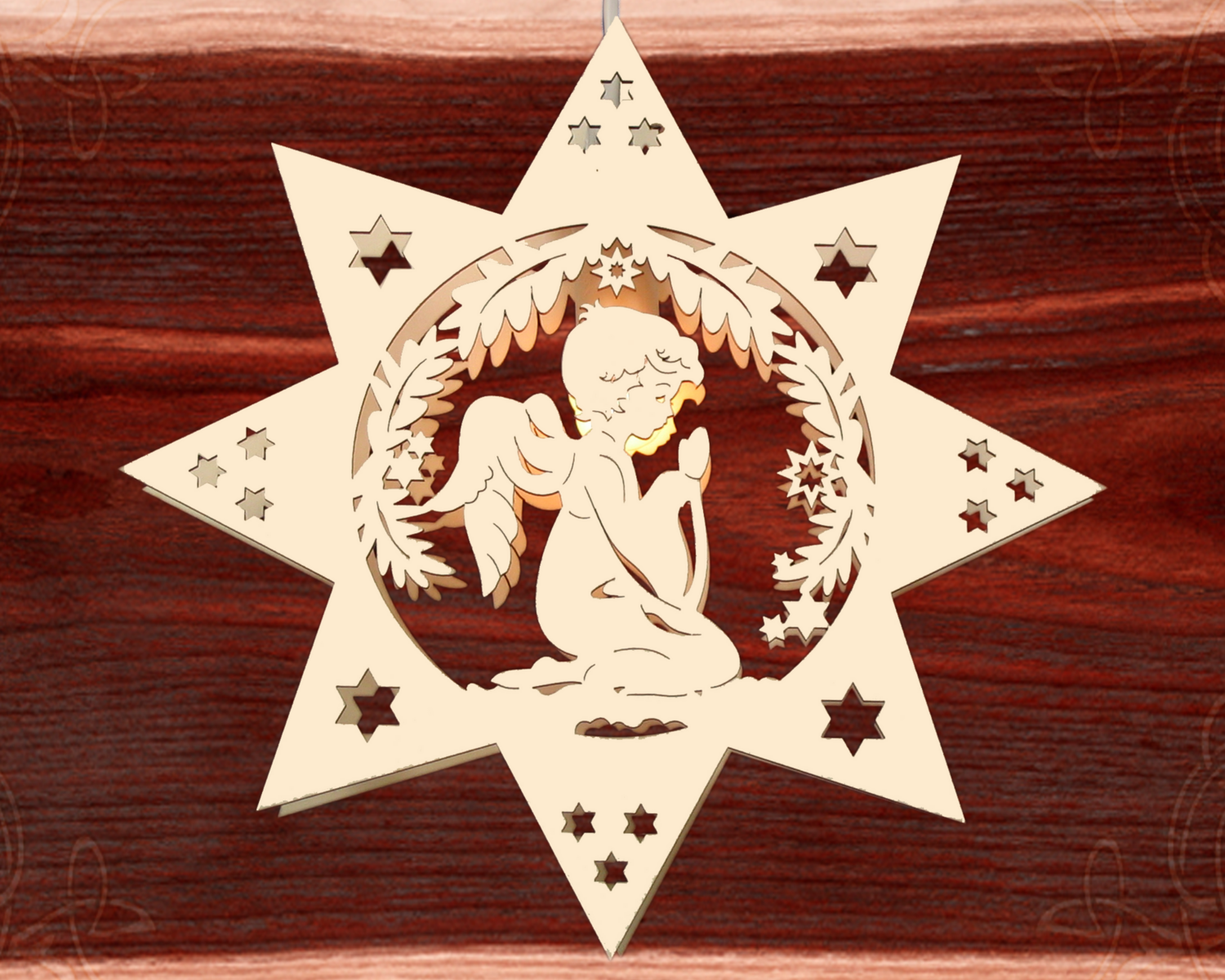 Beleuchtetes Fensterbild  Weihnachten "Engel" Naturholz