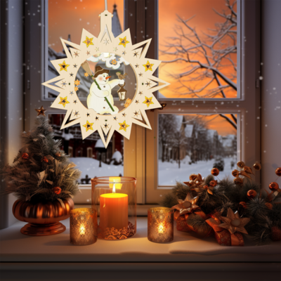 Beleuchtetes Fensterbild Weihnachten "Schneemann" Color