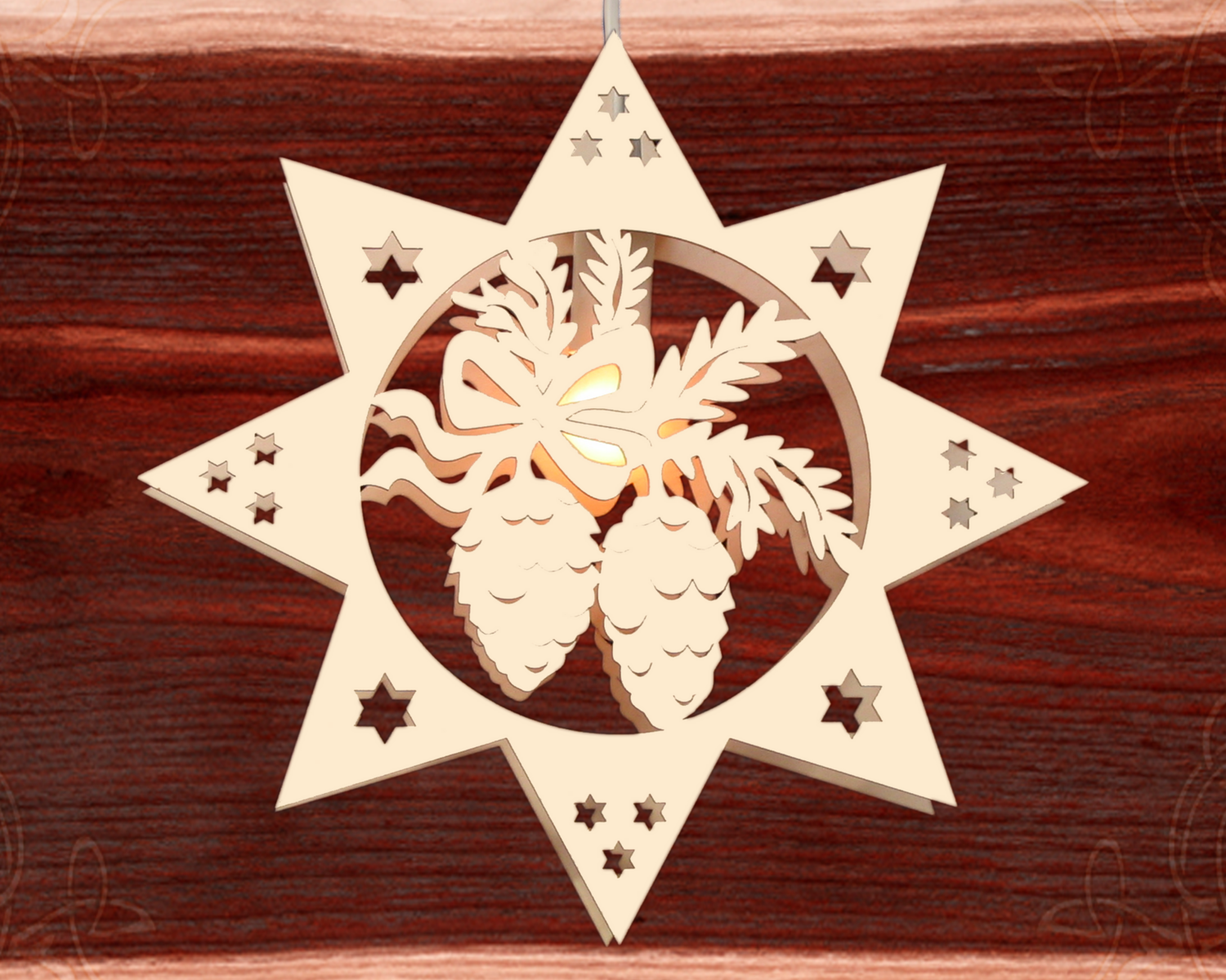 Beleuchtetes Fensterbild  Weihnachten "Tannenzapfen" Naturholz