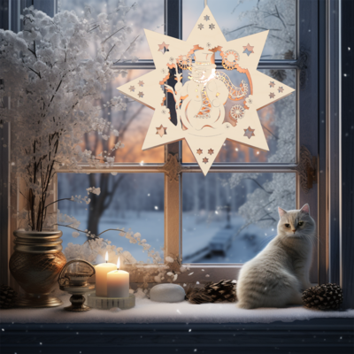 Beleuchtetes Fensterbild Weihnachten "Schneemann" Naturholz