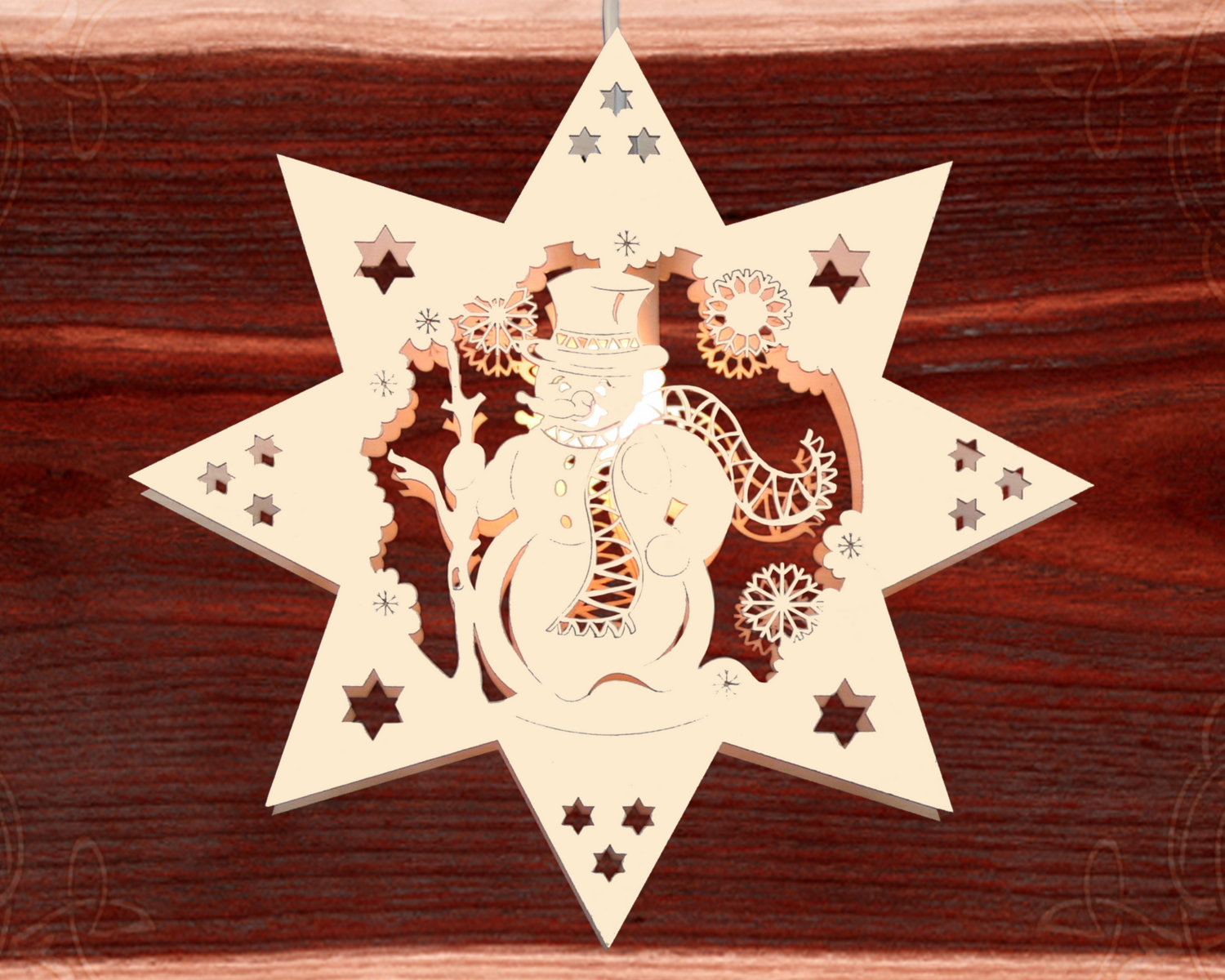 Beleuchtetes Fensterbild  Weihnachten "Schneemann" Naturholz