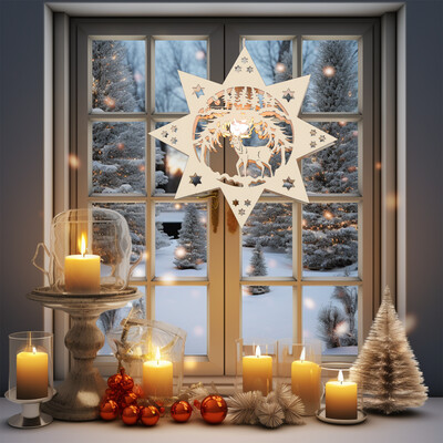 Beleuchtetes Fensterbild Weihnachten "Hirsch" Naturholz