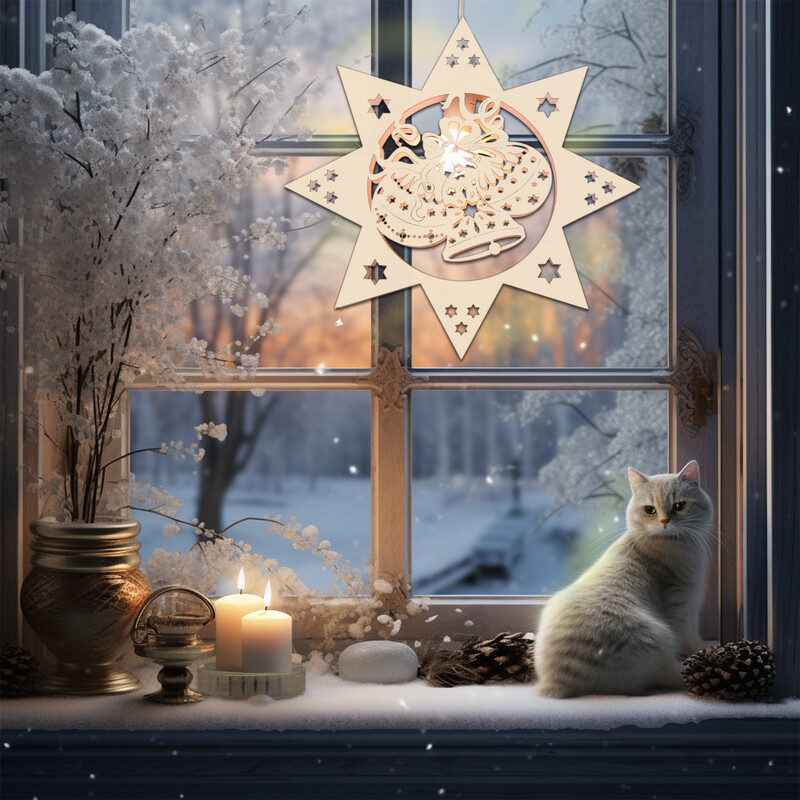 Beleuchtetes Fensterbild Weihnachten Beleuchtetes Fensterbild Weihnachten "Christbaumkugeln" Naturholz