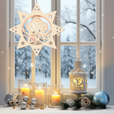 Beleuchtetes Fensterbild Weihnachten "Kerzen" Naturholz