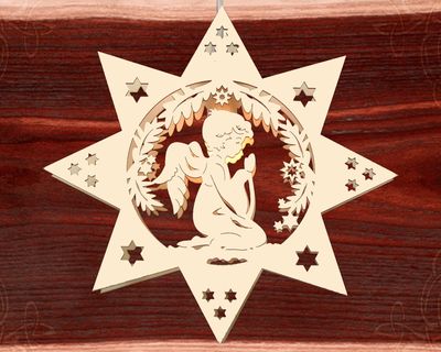 Beleuchtetes Fensterbild  Weihnachten "Engel" Naturholz