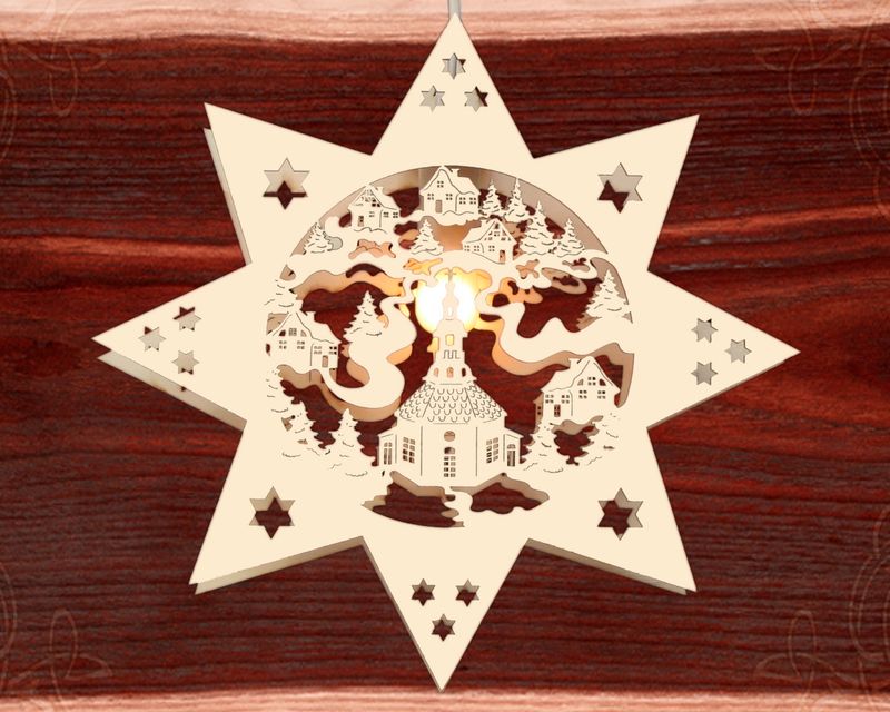 Beleuchtetes Fensterbild  Weihnachten "Seiffener Kirche" Naturholz