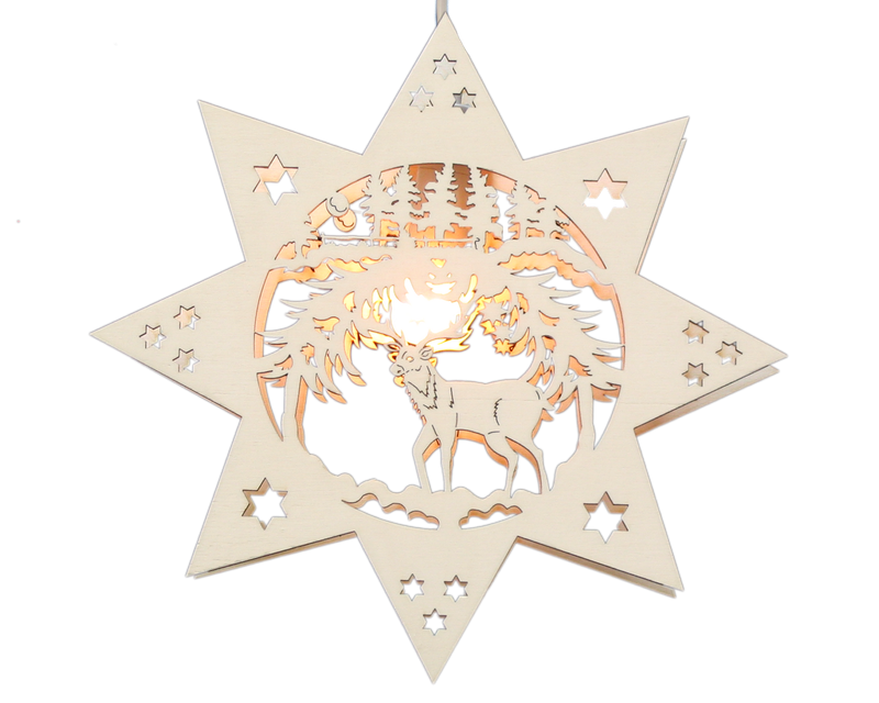 Beleuchtetes Fensterbild  Weihnachten "Hirsch" Naturholz