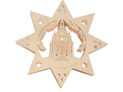 Beleuchtetes Fensterbild  Weihnachten "Dresdner Frauenkirche" Naturholz