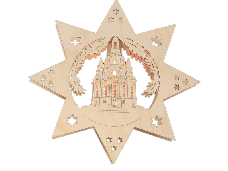 Beleuchtetes Fensterbild  Weihnachten "Dresdner Frauenkirche" Naturholz