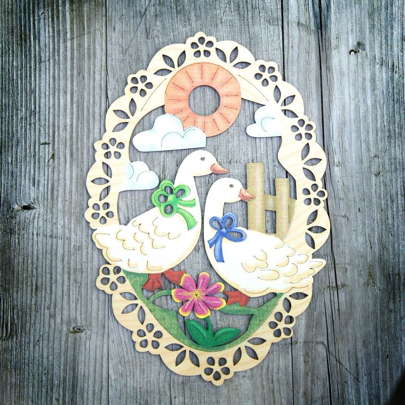 Fensterbild Ostern 24 cm Holz  Motiv: zwei Gänse