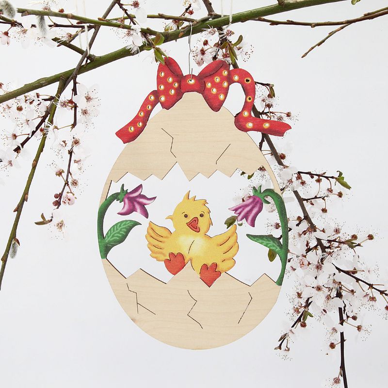 Fensterbild Ostern 23 cm Holz  Motiv: Kücken im Ei