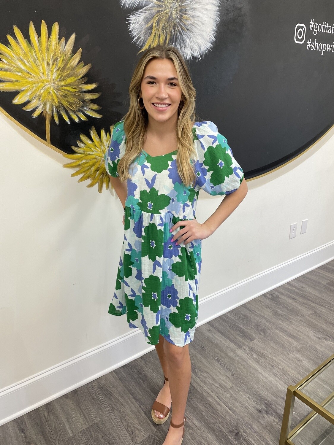 Teal and green spring dress