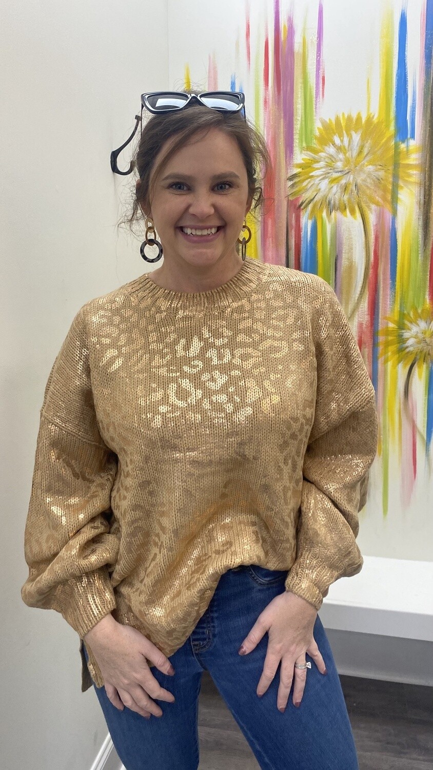 Gold foil leopard sweater
