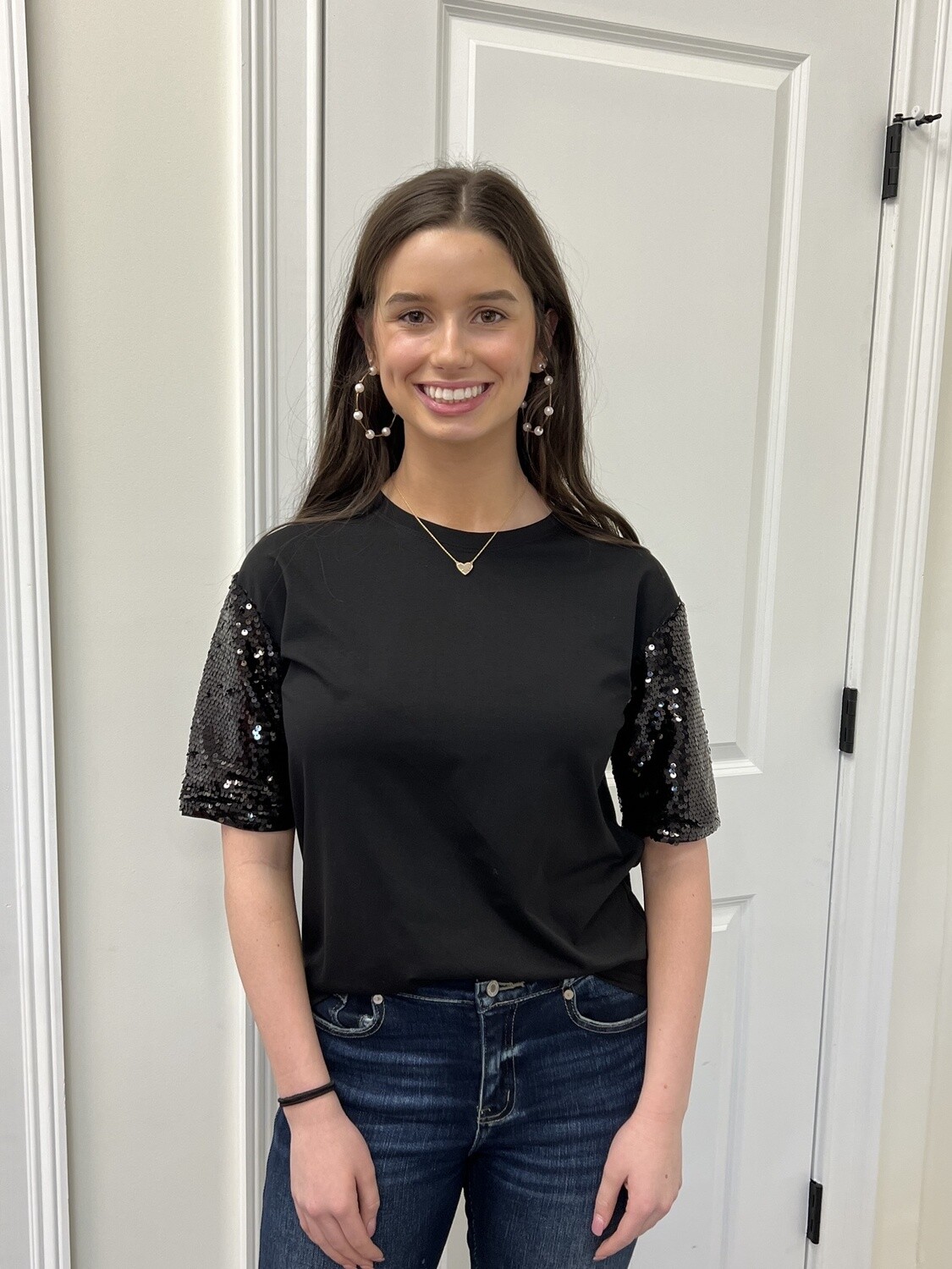 black shiny sleeve top