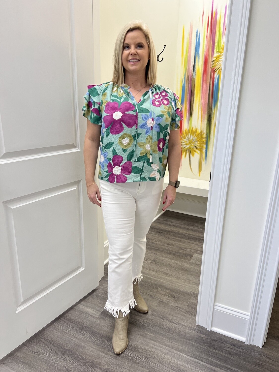 Green floral top