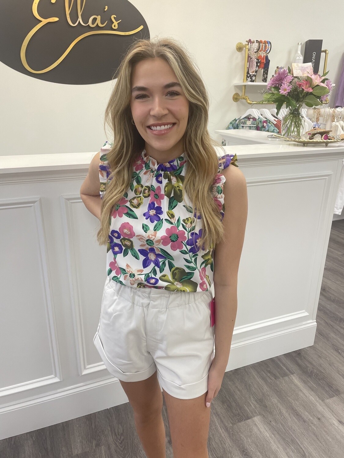 floral ruffle sleeve blouse