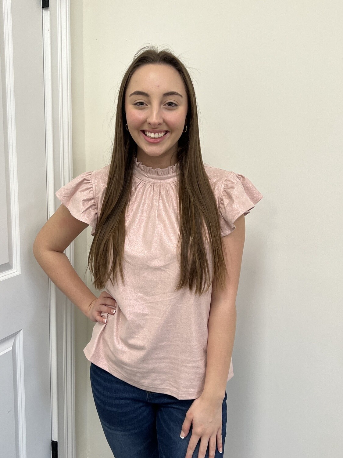 Suede sparkle pink top