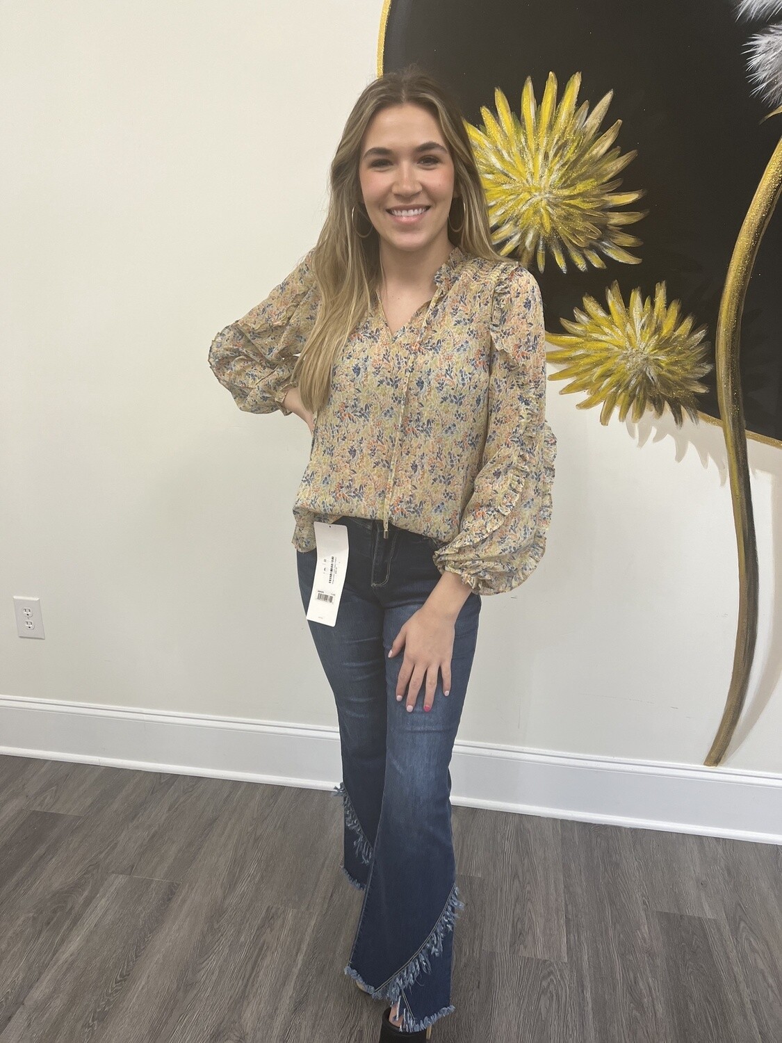 Floral long sleeve sheer blouse