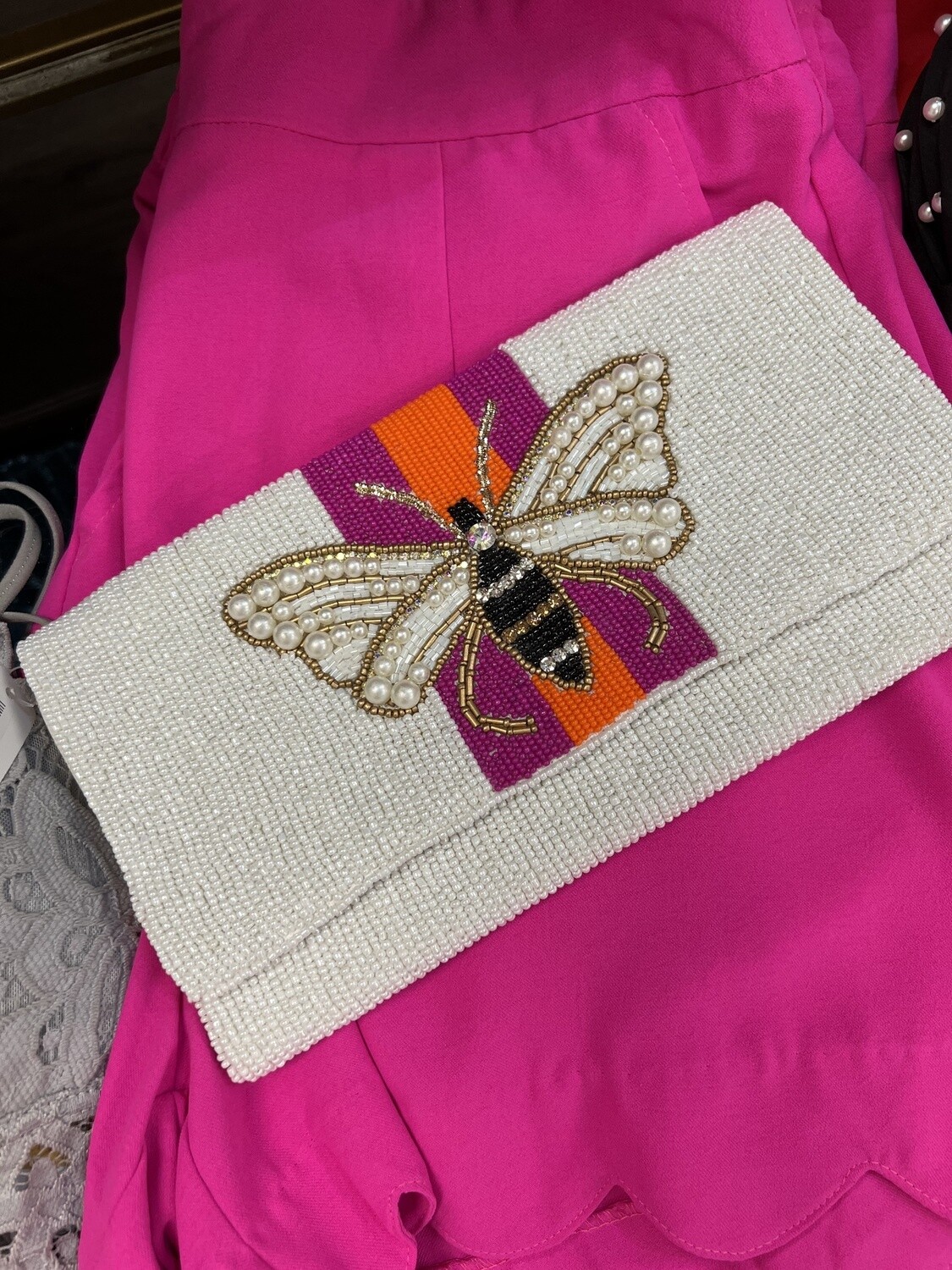 Beaded bee clutch