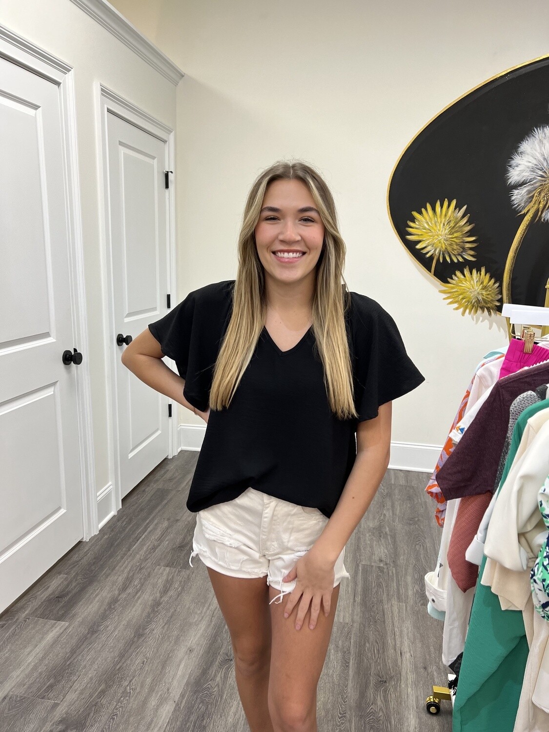 Black v-neck blouse